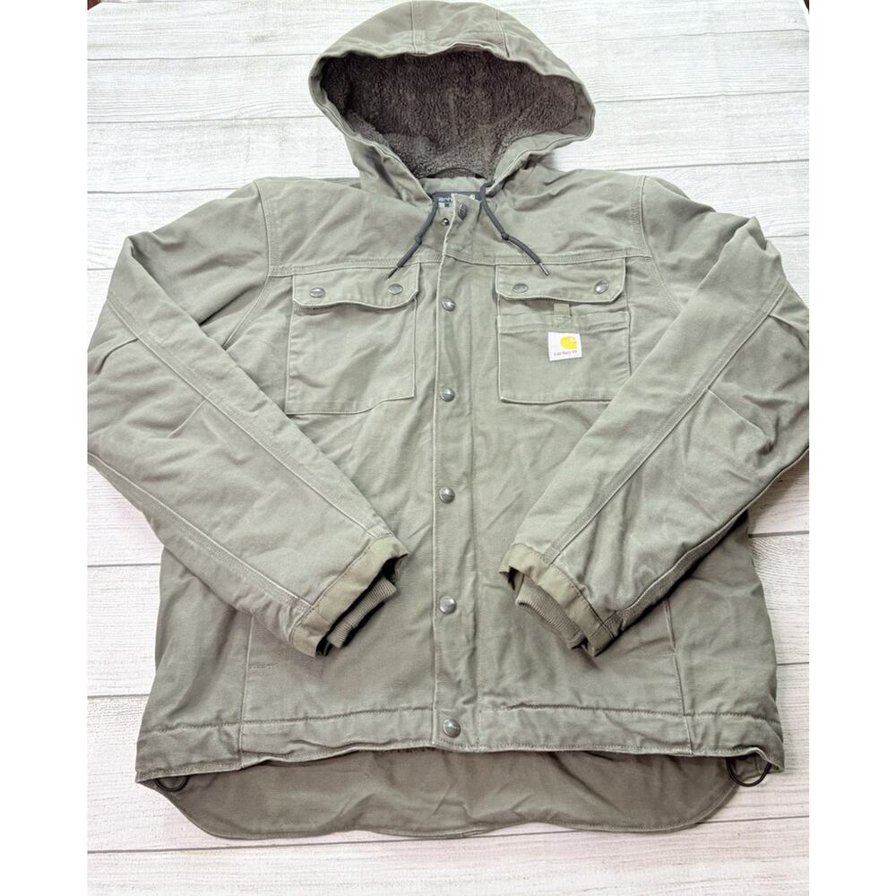 Carhartt Men’s Washed Duck Sherpa-Lined Relaxed Fit Utility Jacket Moss Size S